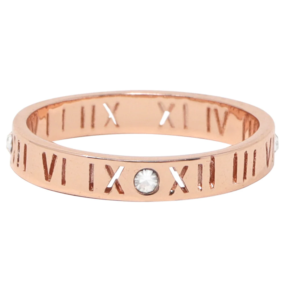 Anillo con Números Romanos y Piedras Brillantes – Cobrizo | Modelo LX-9610R