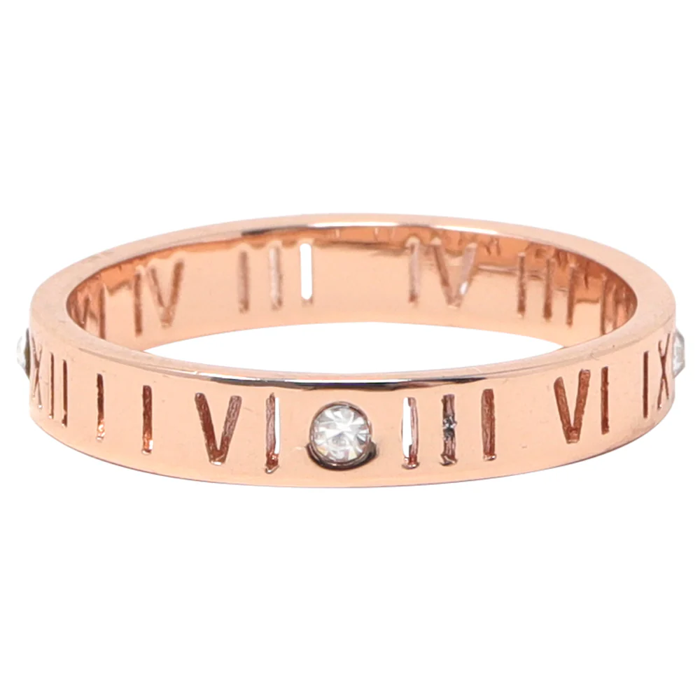 Anillo con Números Romanos y Piedras Brillantes – Cobrizo | Modelo LX-9610R - Image 2