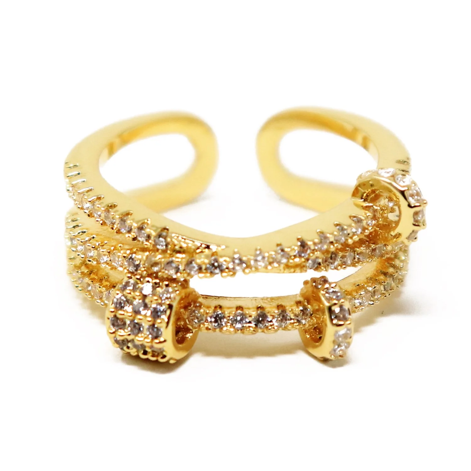 Anillo Doble con Piedras y Detalles de Ruedas – Dorado | Modelo LX-9678R - Image 3