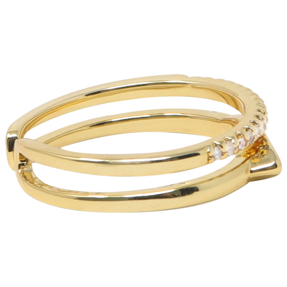 Anillo Doble con Piedras y Placa Decorativa – Dorado | Modelo LX-9624R - Image 2