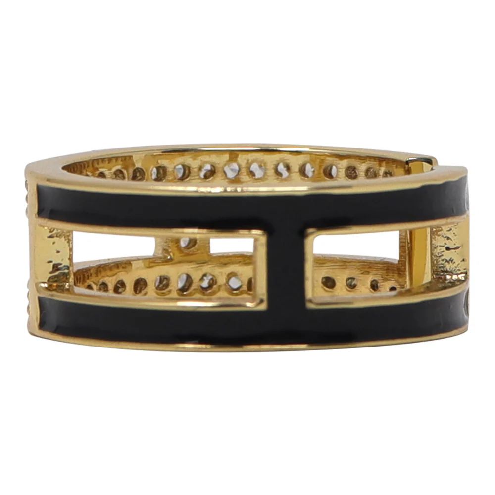 Anillo Doble de Mujer con Piedras – Dorado & Negro | Modelo LX-9608N - Image 2