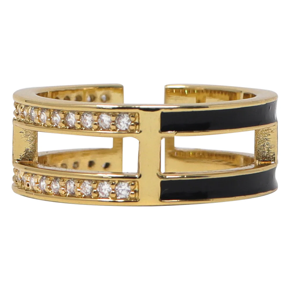 Anillo Doble de Mujer con Piedras – Dorado & Negro | Modelo LX-9608N - Image 3