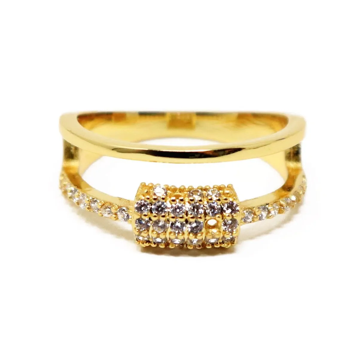 Anillo Doble Dorado con Piedras y Rueda Decorativa - Image 3