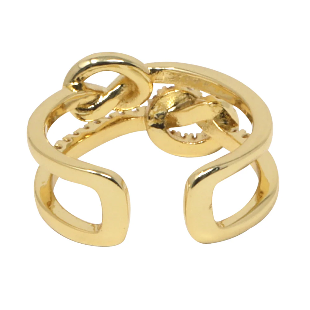Anillo Doble Trenzado Dorado con Piedras Brillantes – Modelo LX-9686R - Image 2