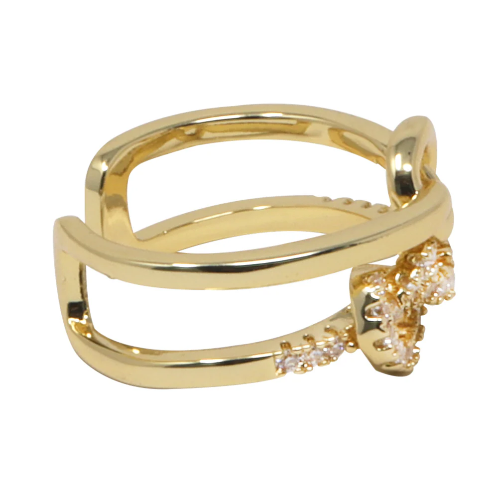 Anillo Doble Trenzado Dorado con Piedras Brillantes – Modelo LX-9686R - Image 3