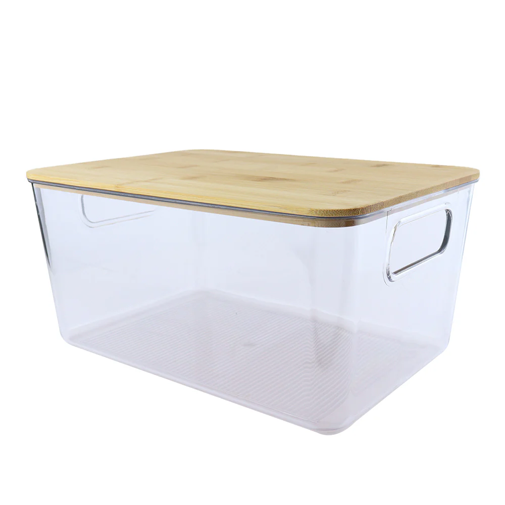 Caja Acrílico Transparente tapa de Bambú