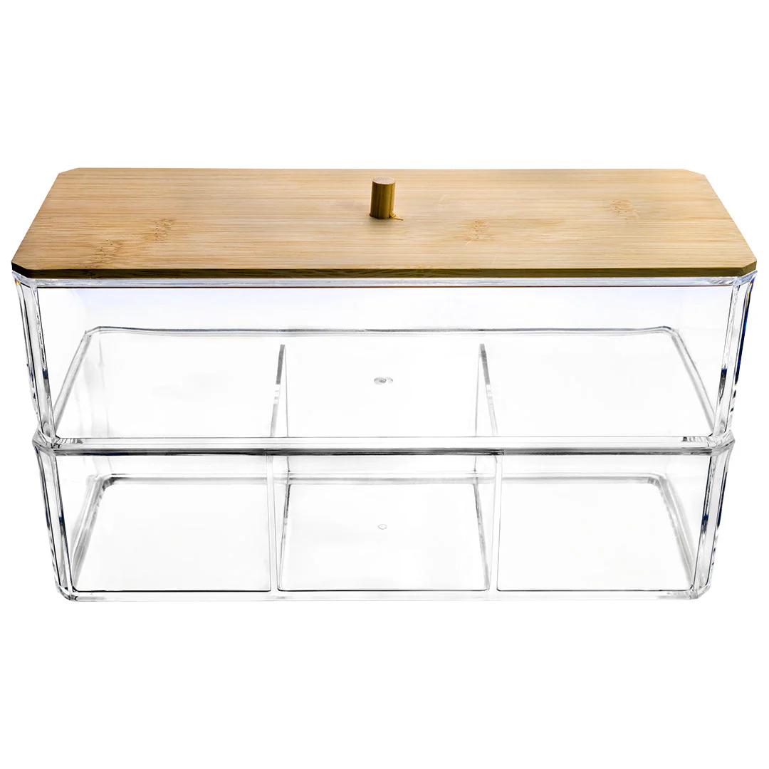 Organizador Transparente de 2 Niveles - Tapa de Bambú
