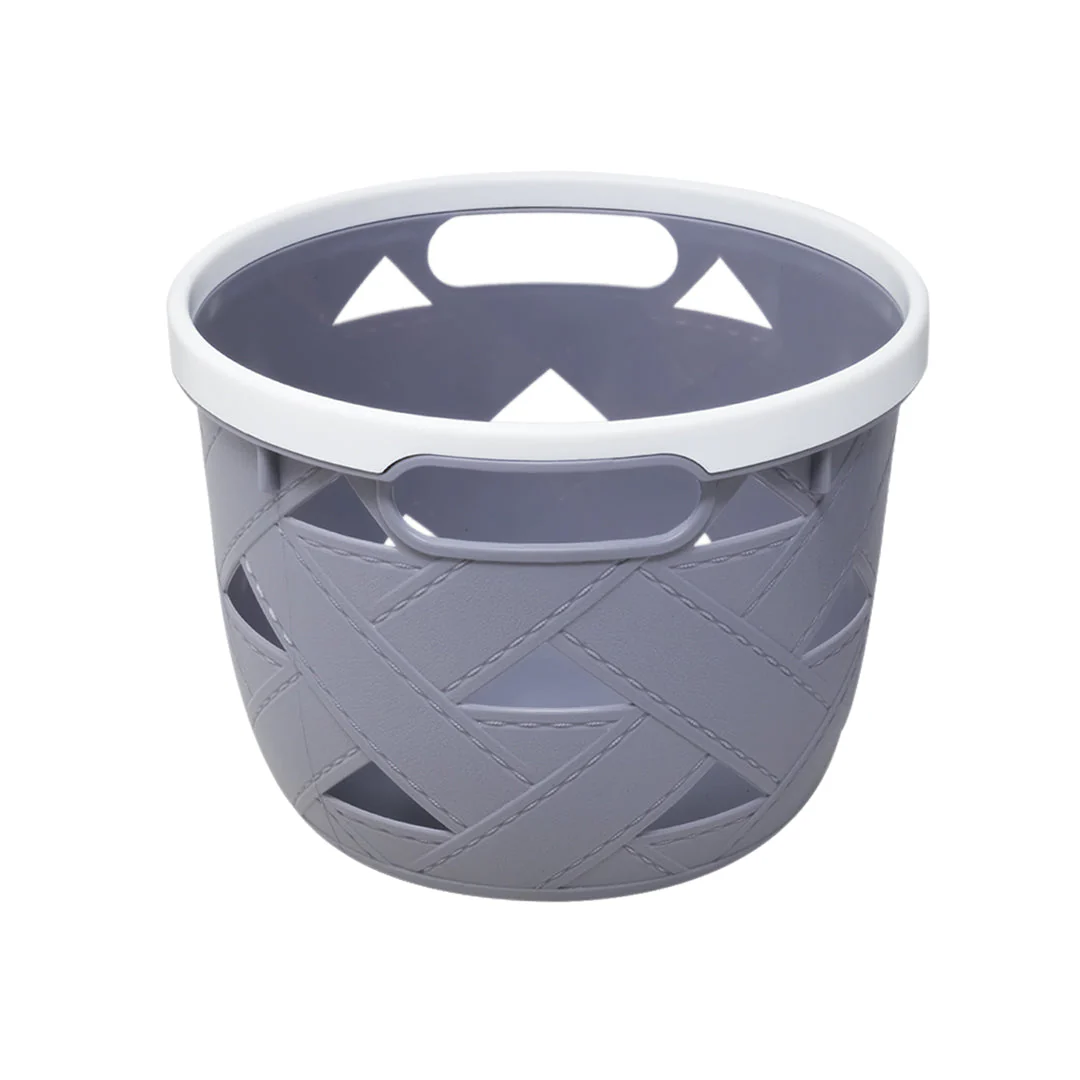Canasta Redonda Gris con Diseño Trenzado