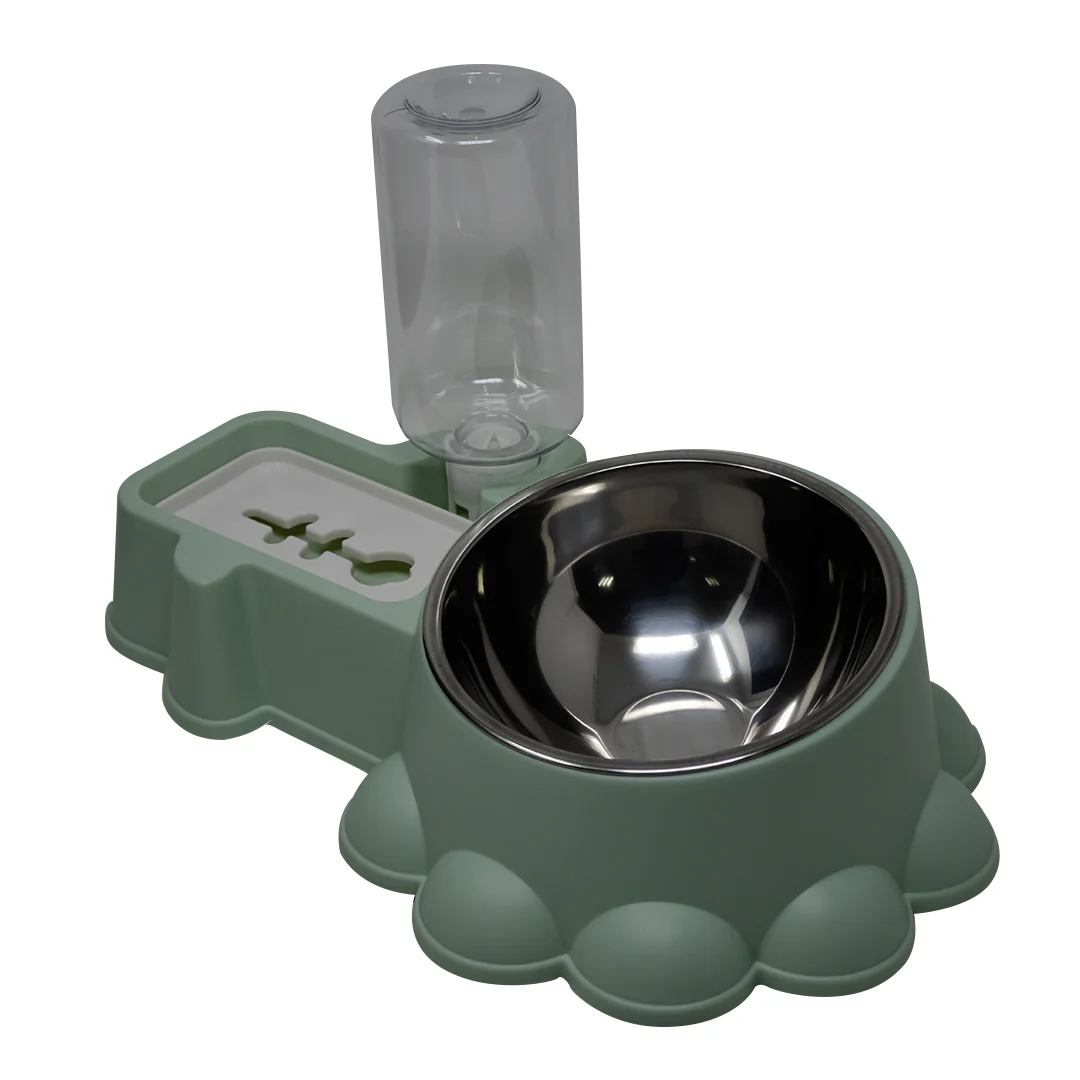 Comedero 2 en 1 para Mascota: Bebedero y Plato Verde