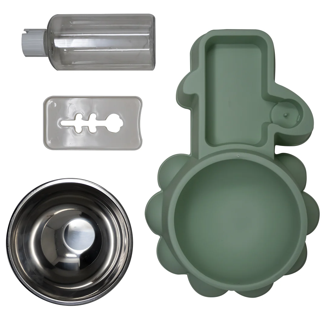 Comedero 2 en 1 para Mascota: Bebedero y Plato Verde - Image 2