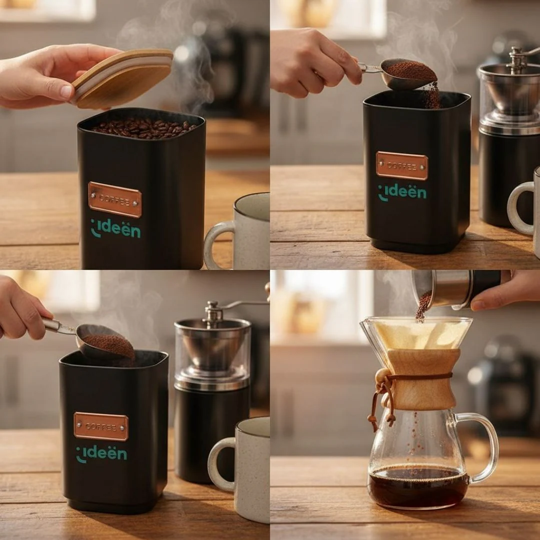 Contenedor Metálico Cuadrado para Café - Tapa de Bambú - Image 4