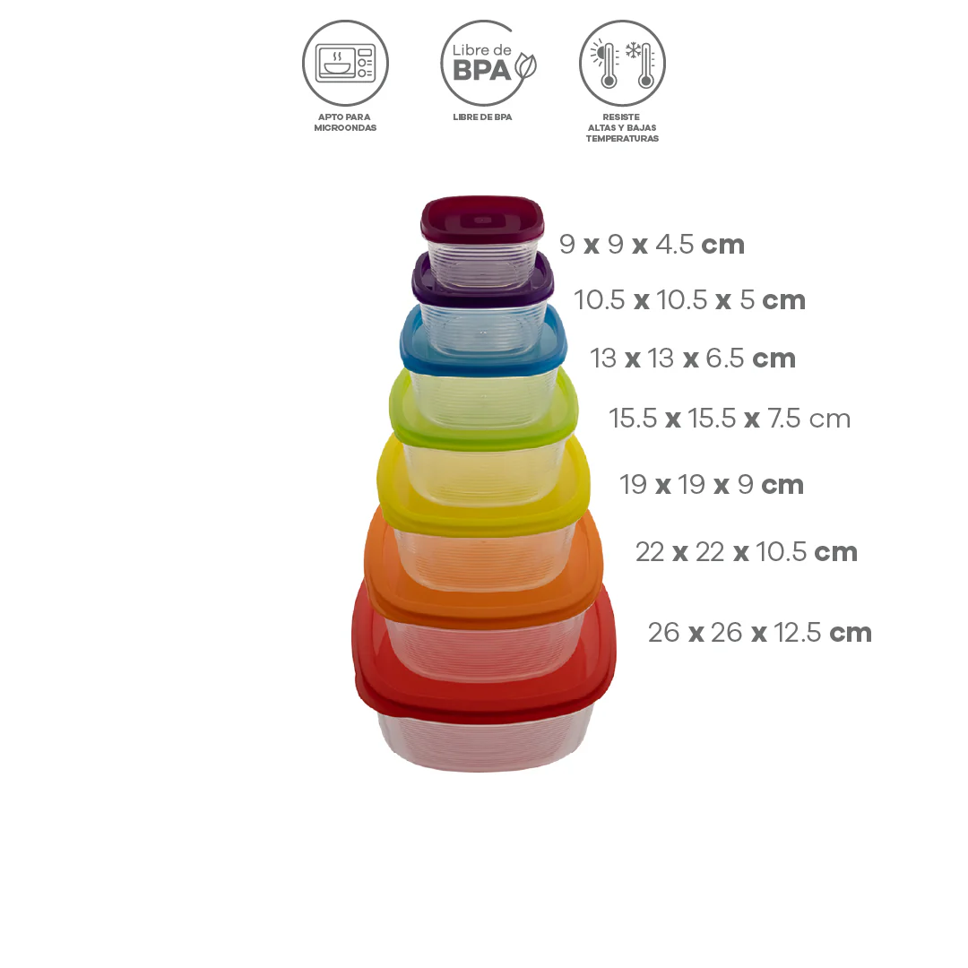Set de 7 Contenedores Cuadrados - Varios Colores - Image 3