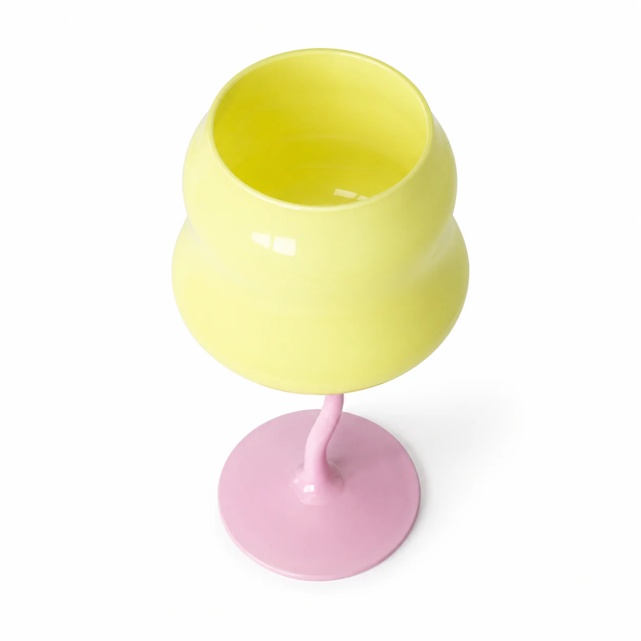 Copa de Vino Ondulada Amarilla con base Rosa - Image 3