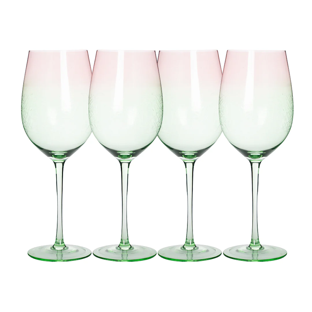 Set de 4 Copas de Vino de Cristal Verde/Rosa - 465 ml