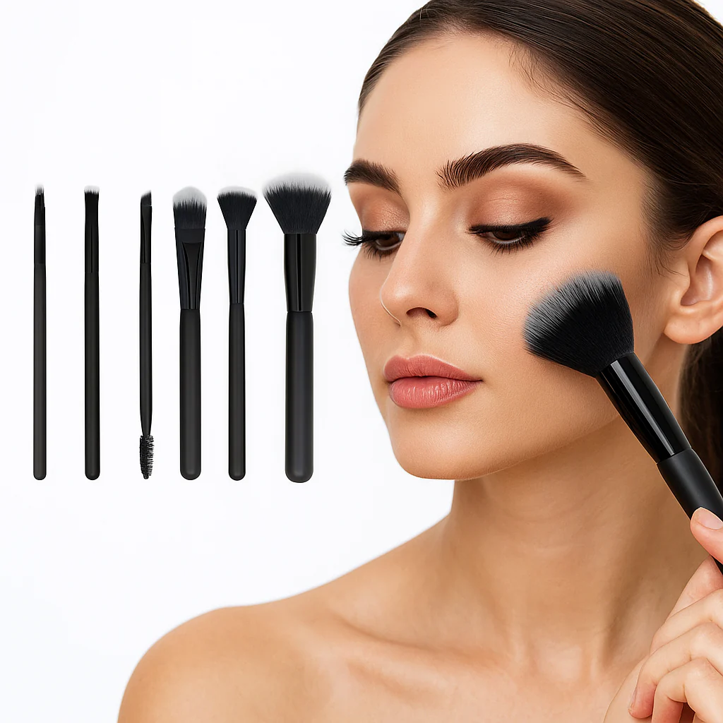 Cosmetiquera Negra con 6 Brochas de Maquillaje - Image 2