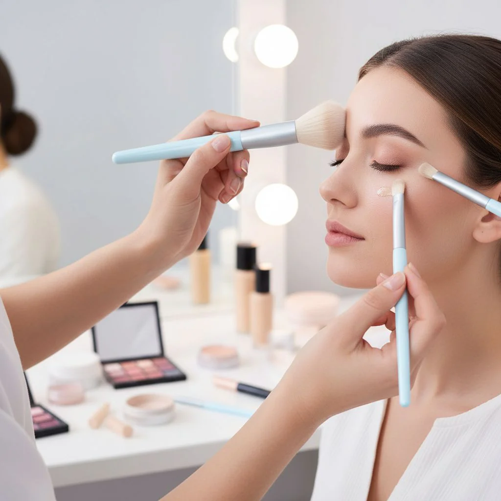 Cosmetiquera Plata con 9 Brochas de Maquillaje - Image 5