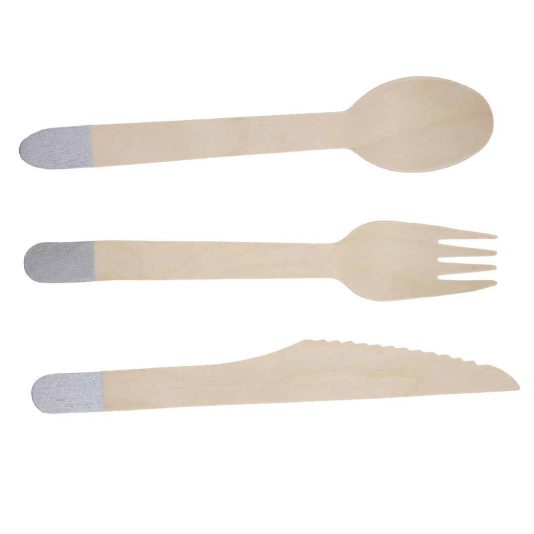 Set de Cubiertos de Madera para Fiesta Azul plata- 24 Piezas - Image 2