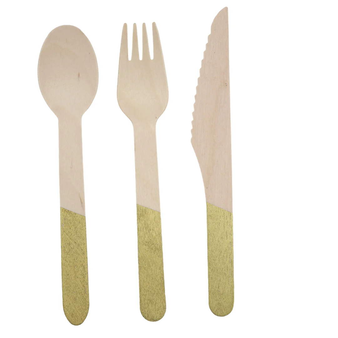 Set de Cubiertos de Madera para Fiesta Verde  - 24 Piezas - Image 3