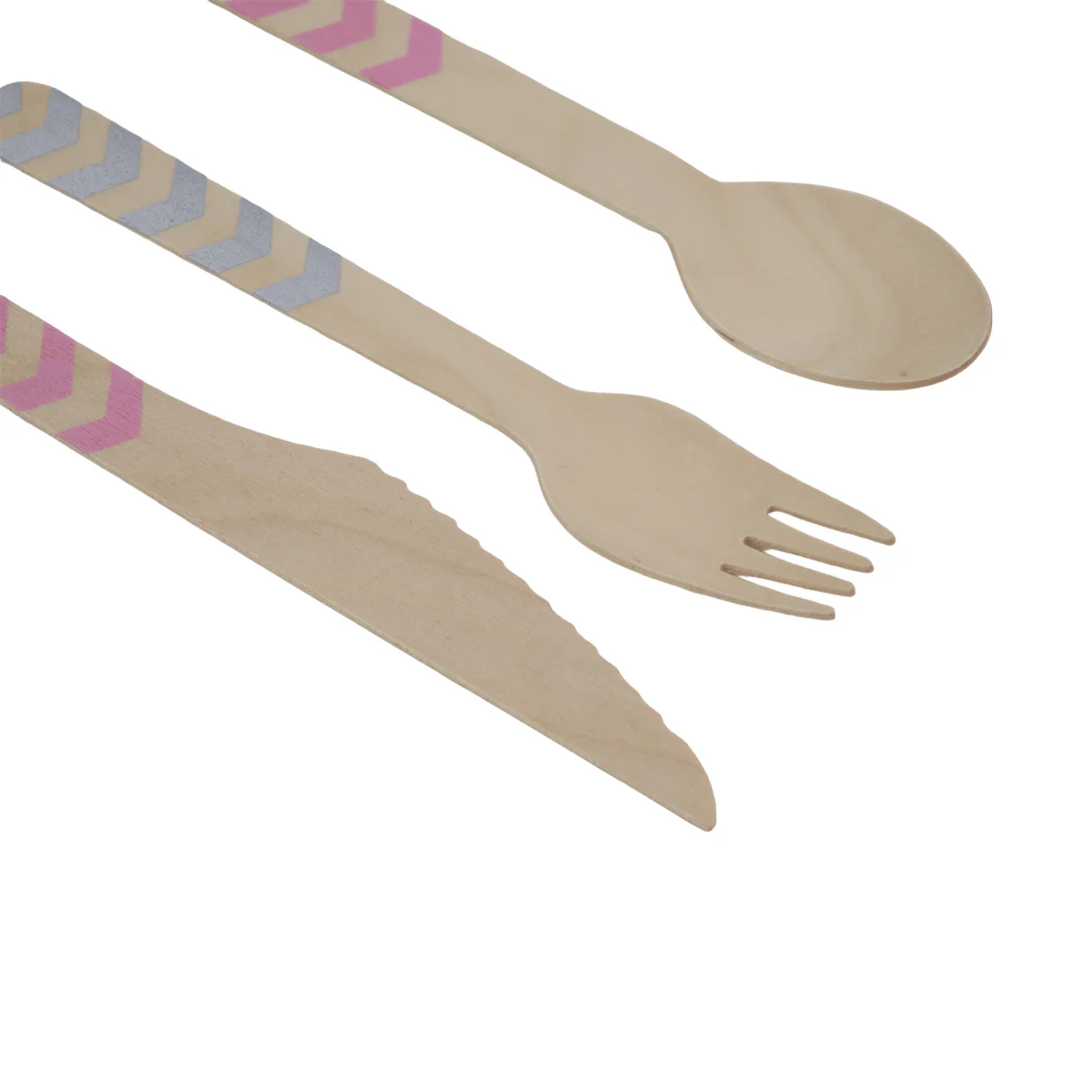 Set de Cubiertos de Madera para Fiesta Rosa Gris - 24 Piezas - Image 2