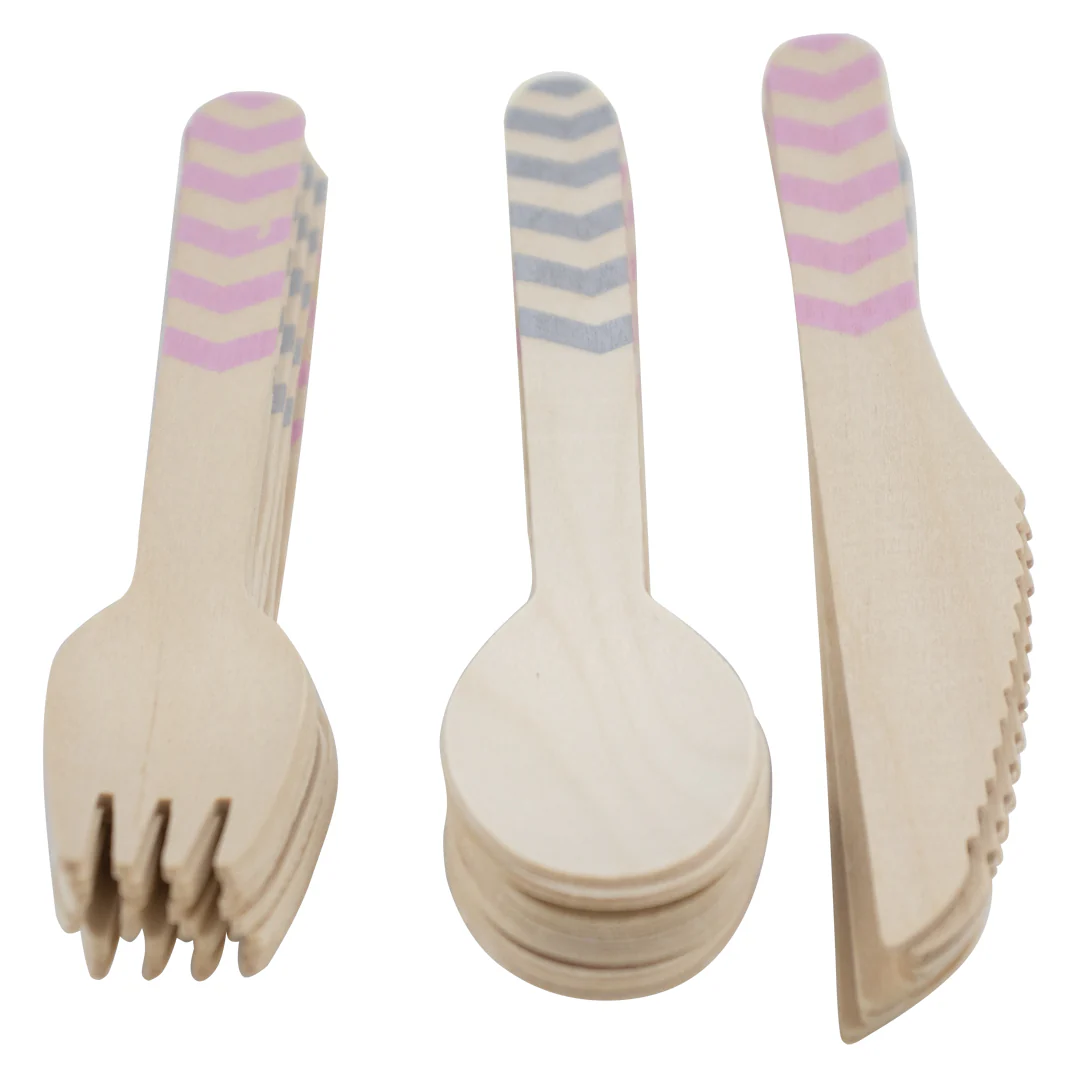 Set de Cubiertos de Madera para Fiesta Rosa Gris - 24 Piezas - Image 4