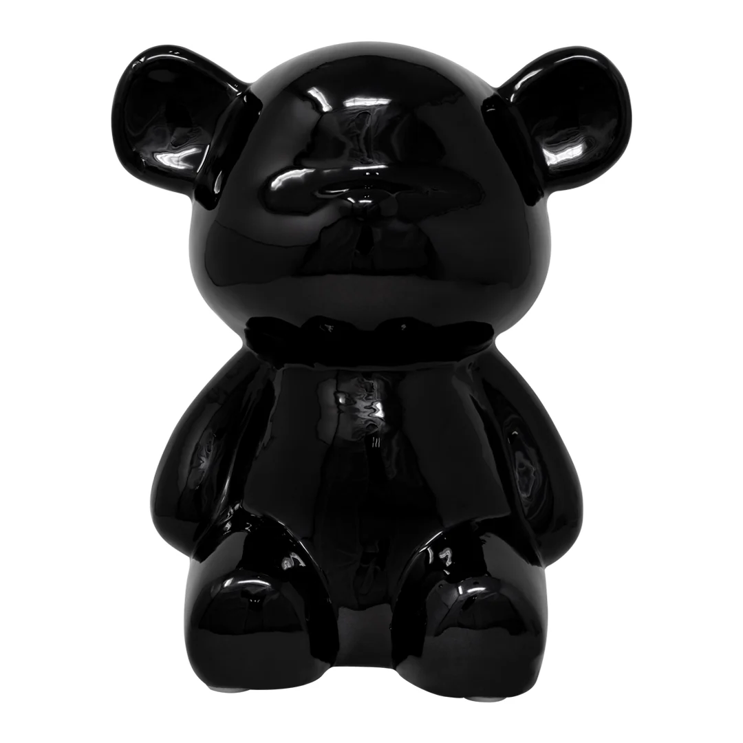 Oso Decorativo Negro Ónix Brillante - 27x25 cm