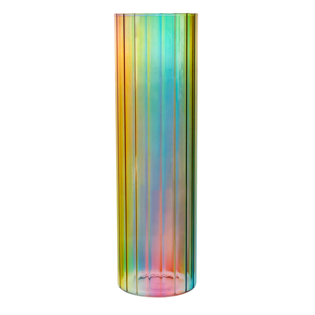 Florero Cilíndrico de Cristal Iridiscente con Efecto Arcoíris - Image 2