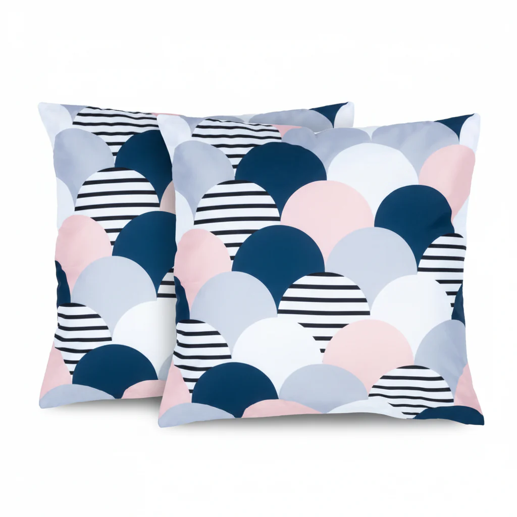 Set de 2 Fundas para Cojín - Gráficos Rosa, Gris y Blanco