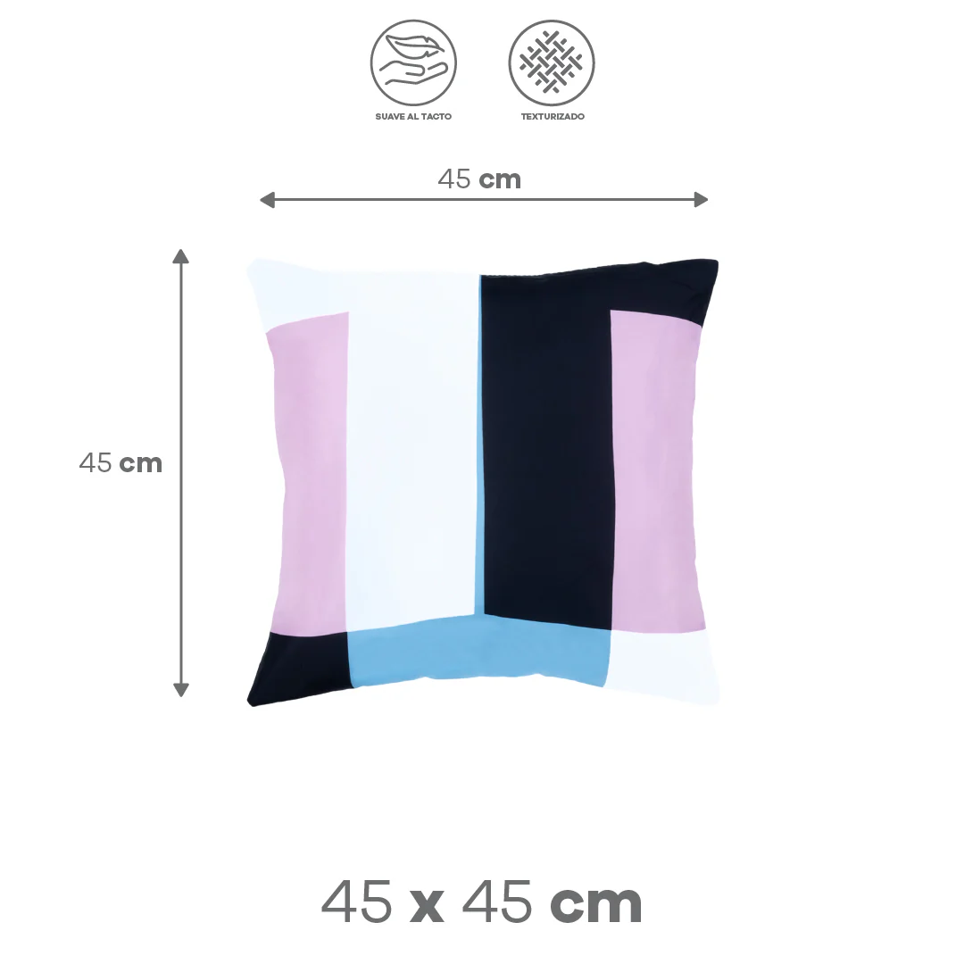 Funda de Cojín Geométrica en Azul, Rosa, Blanco y Negro - Image 2