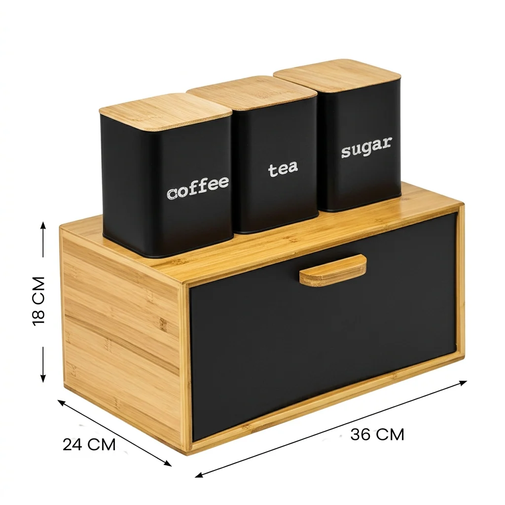Juego de Contenedores Metálicos con Tapa de Bambú - Set de 4 Piezas - Image 5