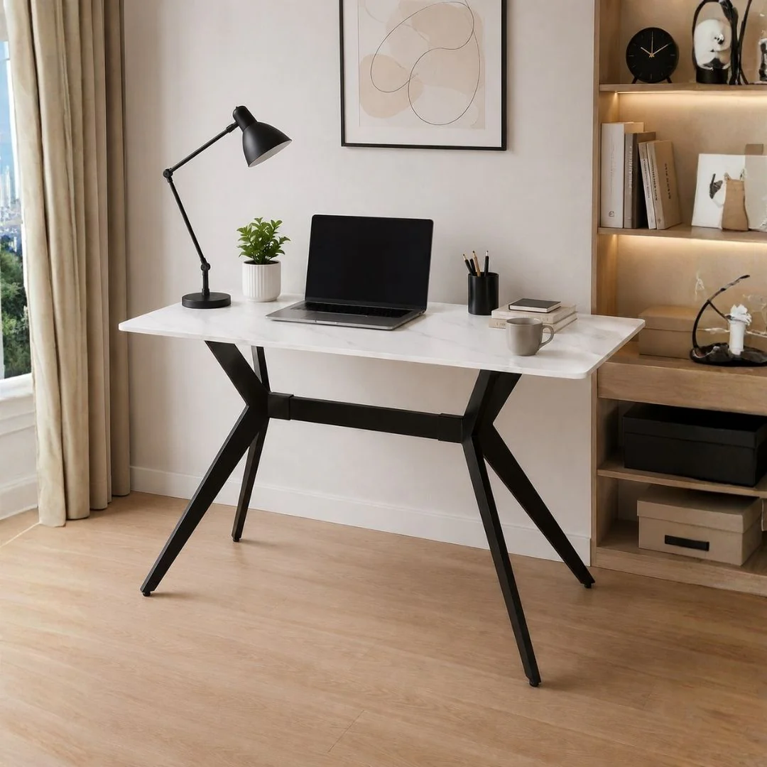 Mesa de Escritorio Blanco – Base de Metal Negra 120 cm - Image 2