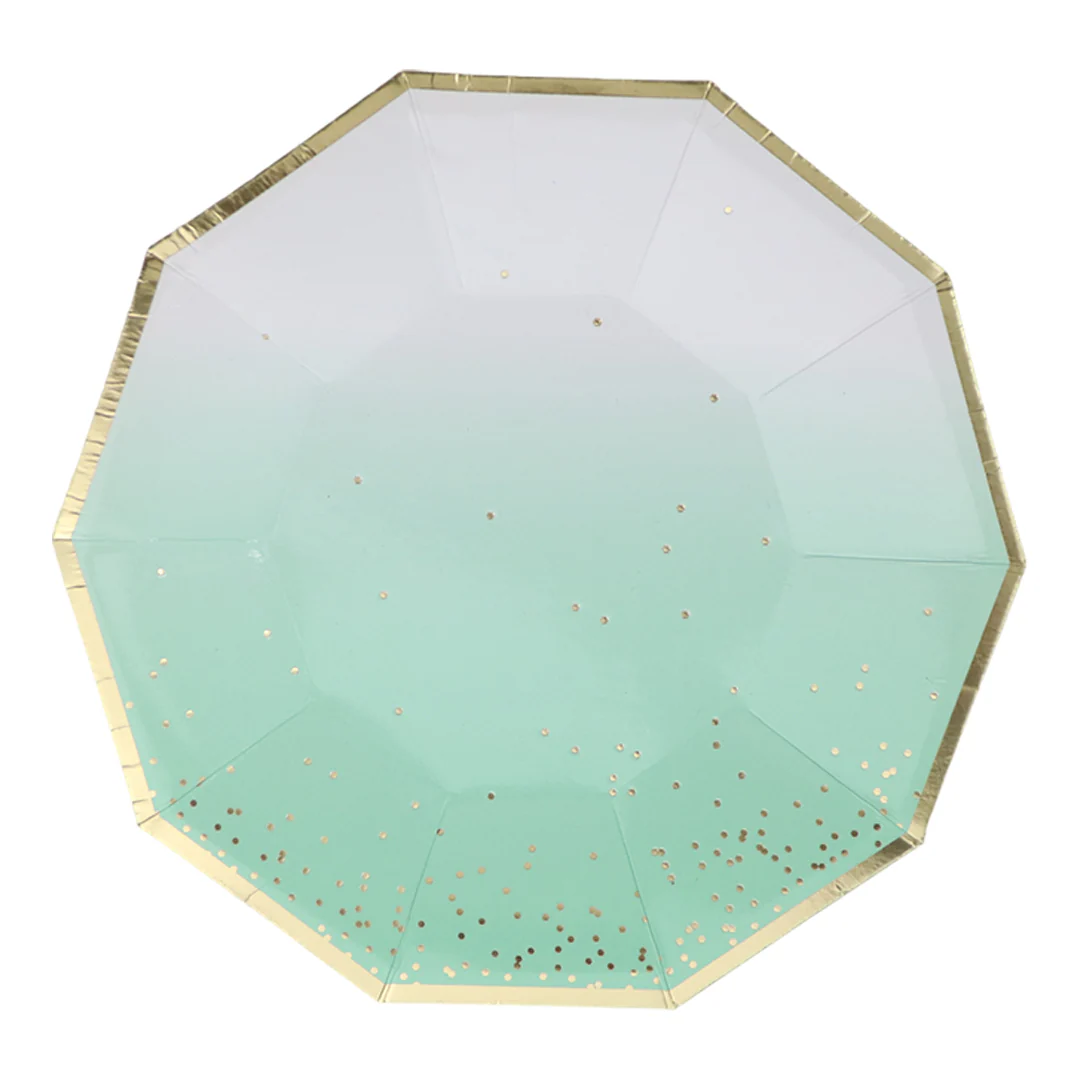 Platos Desechables Blanco Verde -8 Piezas  7"