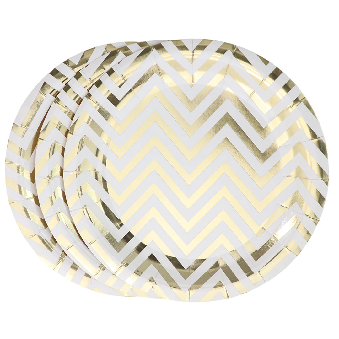 Platos Desechables Rayas Doradas - 8 Piezas 7 "