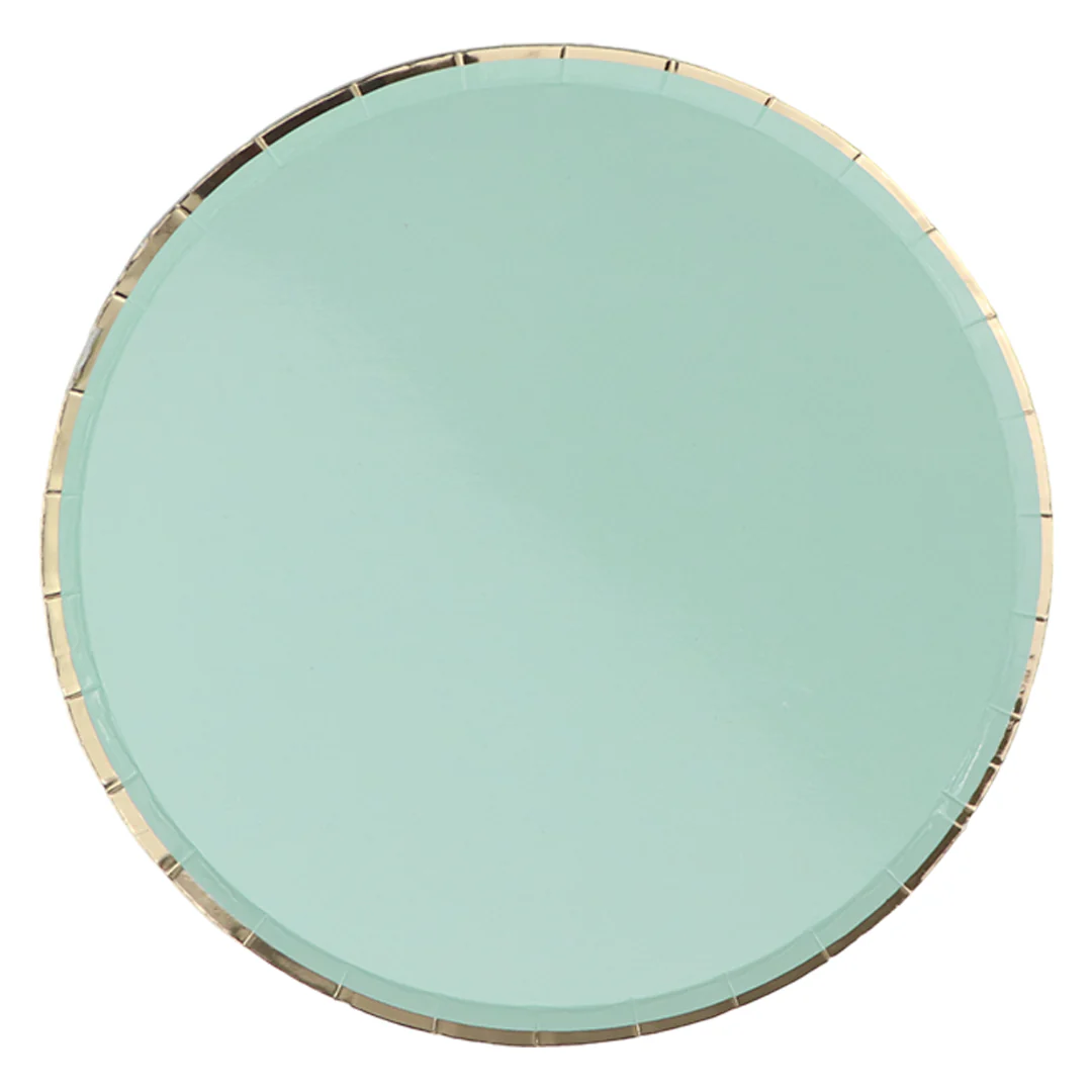 Platos Desechables Verde Turquesa y Dorado - 8 Piezas 7"