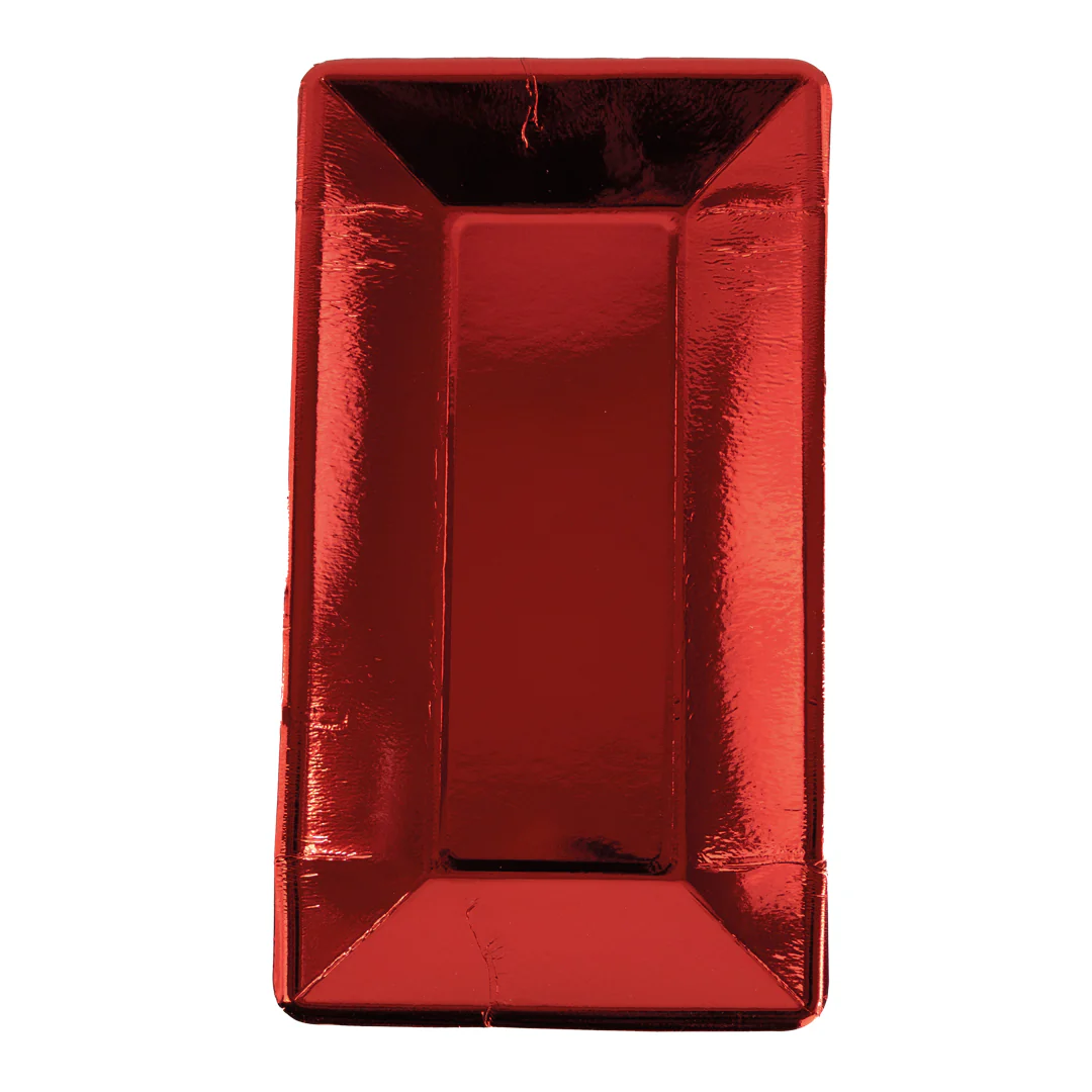 Platos Desechables Rectangular Rojo Metálico -  8 Piezas