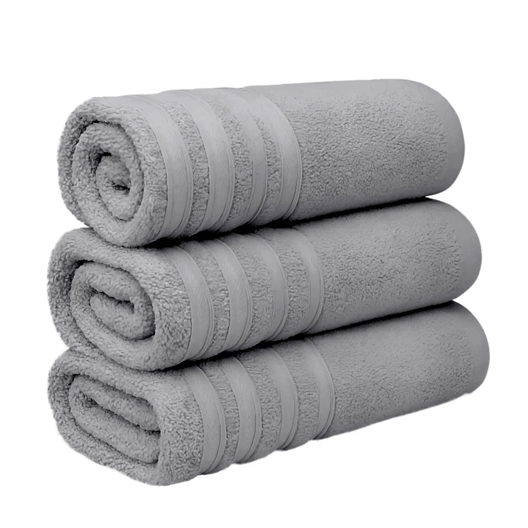 Set de 3 Toallas de Baño Grande 70x140 cm - Color Gris Claro