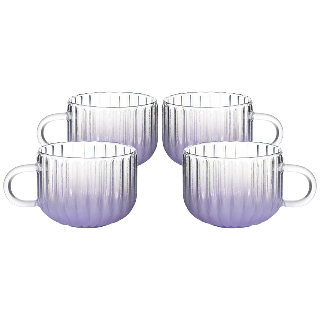 Set de 4 Tazas Textura Ondulada de Cristal Morado - 410 ml