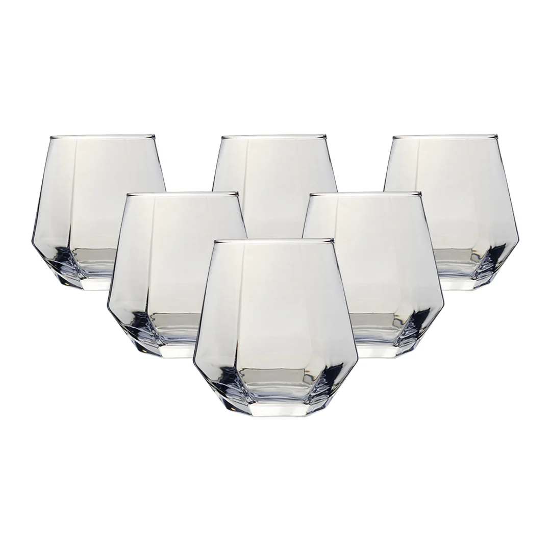Set de 6 Vasos Hexagonales de Cristal Azul - 310 ml