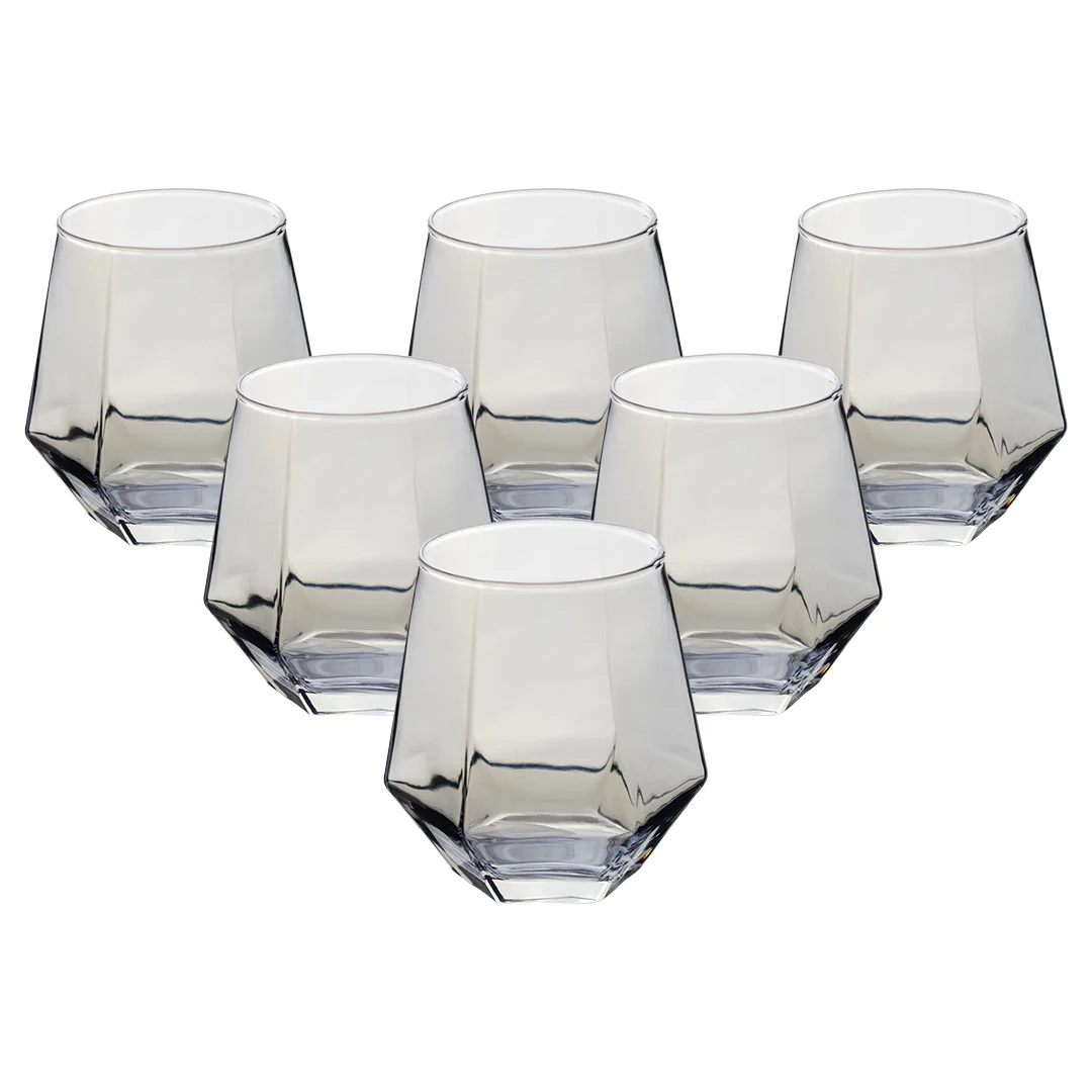 Set de 6 Vasos Hexagonales Transparentes de Cristal - 310 ml