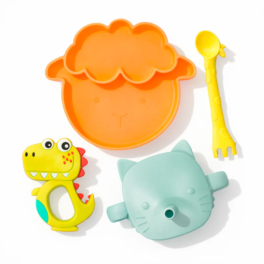 Set Completo de Platos Silicón - Plato, Taza y Cubiertos