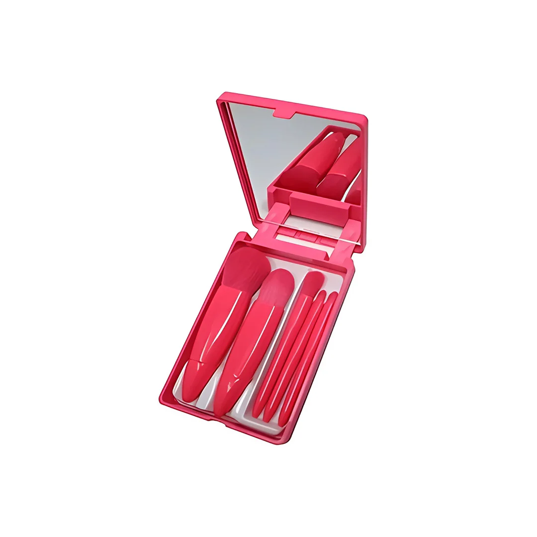 Set de Brochas de Maquillaje Portátil de 5 Piezas con Estuche y Espejo Variocolor - Image 4