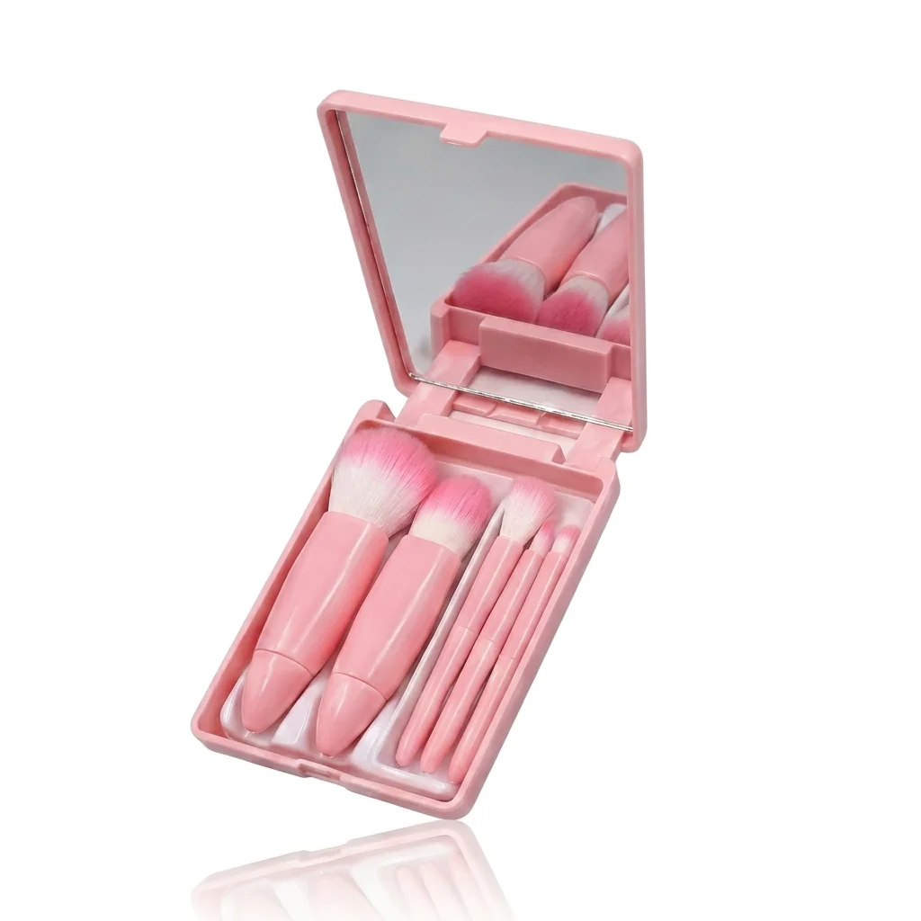 Set de Brochas de Maquillaje Portátil de 5 Piezas con Estuche y Espejo Variocolor - Image 5