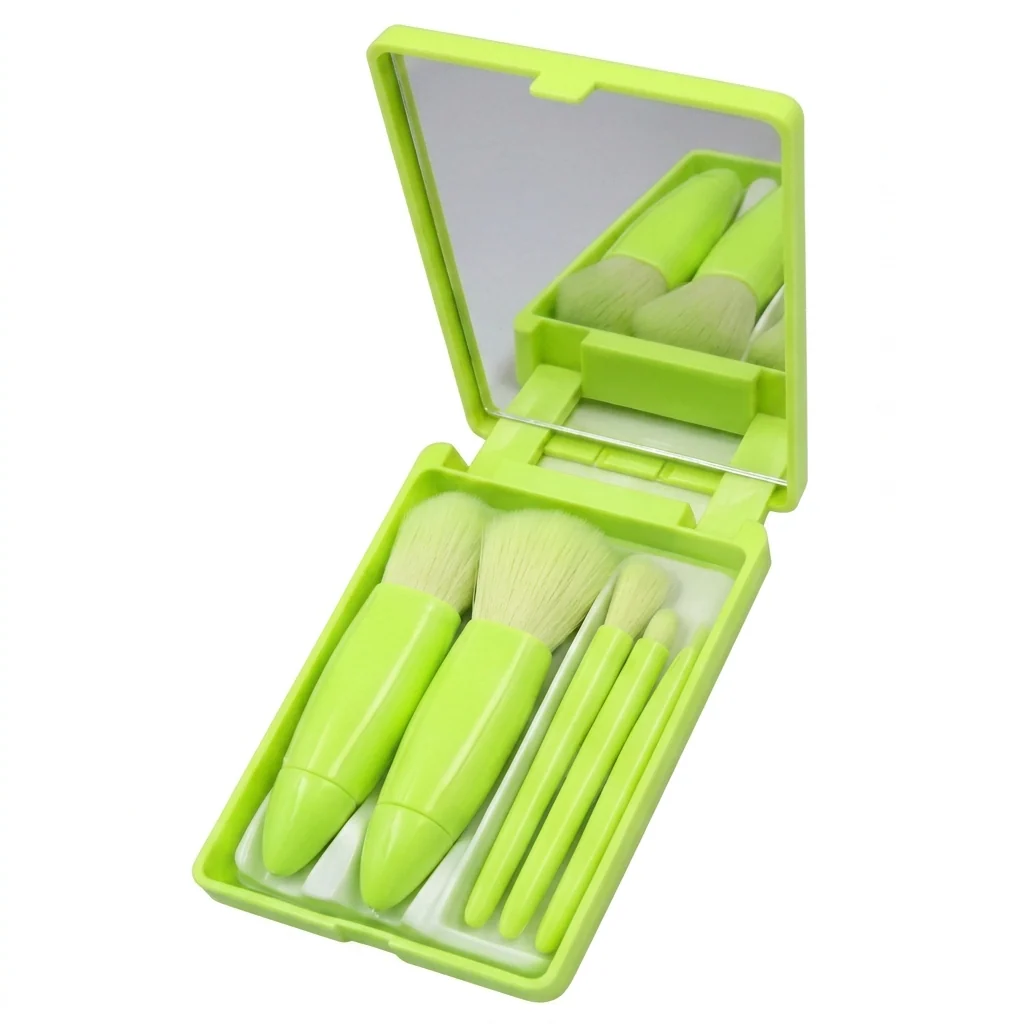 Set de Brochas de Maquillaje Portátil de 5 Piezas con Estuche y Espejo Variocolor - Image 6