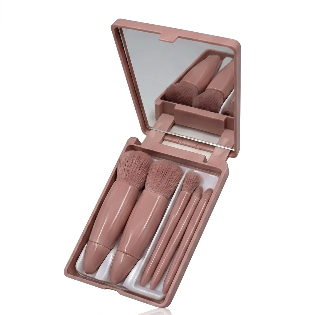 Set de Brochas de Maquillaje Portátil de 5 Piezas con Estuche y Espejo Variocolor - Image 7