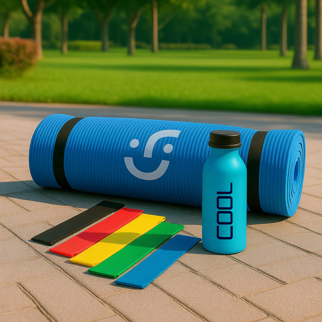 Set de Yoga y Ejercicio - Tapete Azul, Bandas de Resistencia y Botella - Image 2