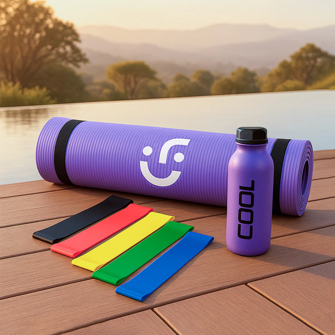 Set de Yoga y Ejercicio - Tapete Morado, Bandas de Resistencia y Botella - Image 2