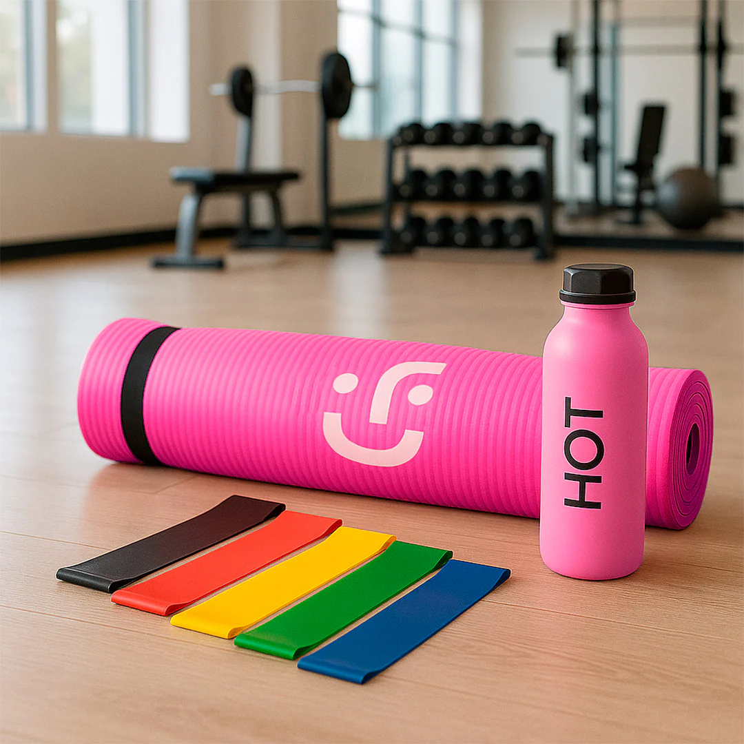 Set de Yoga y Ejercicio - Tapete Rosa, Bandas de Resistencia y Botella - Image 2