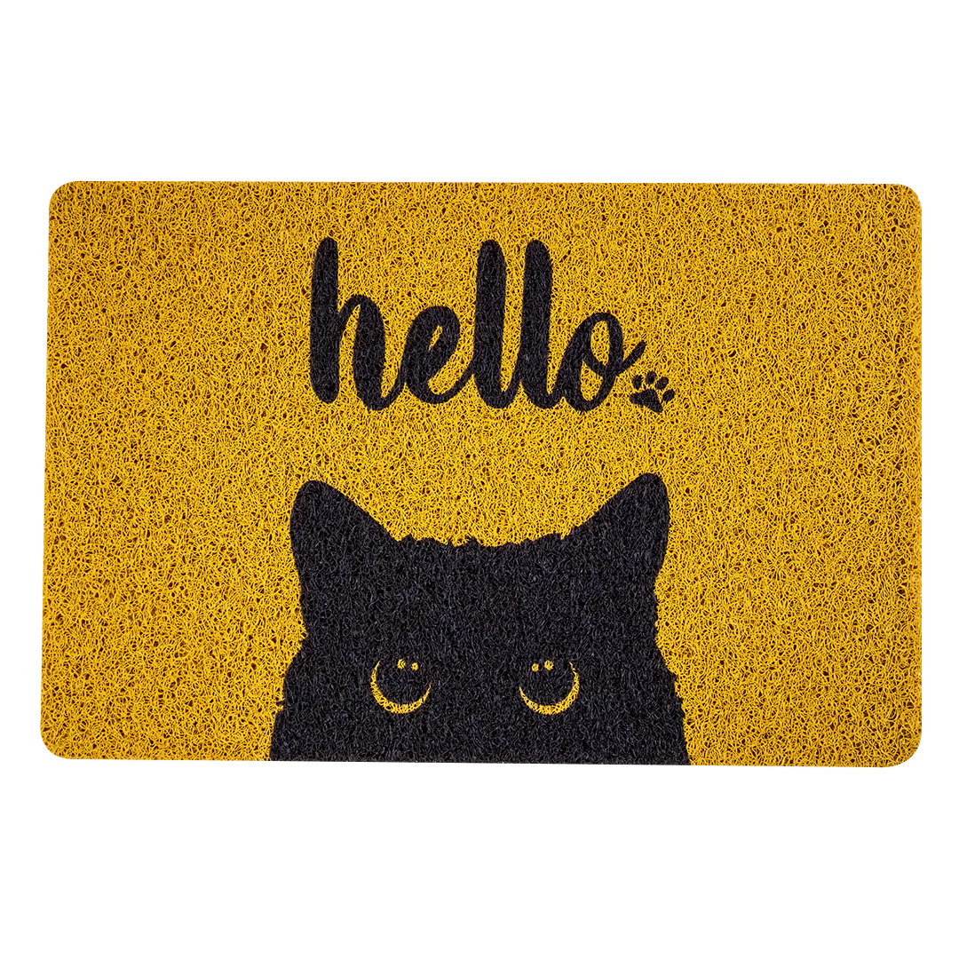 Tapete Café Claro Diseño de Gato Negro "HELLO" - Image 3