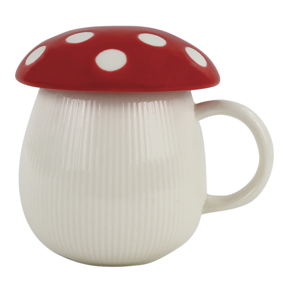 Taza de Cerámica con Tapa en Forma de Hongo Rojo