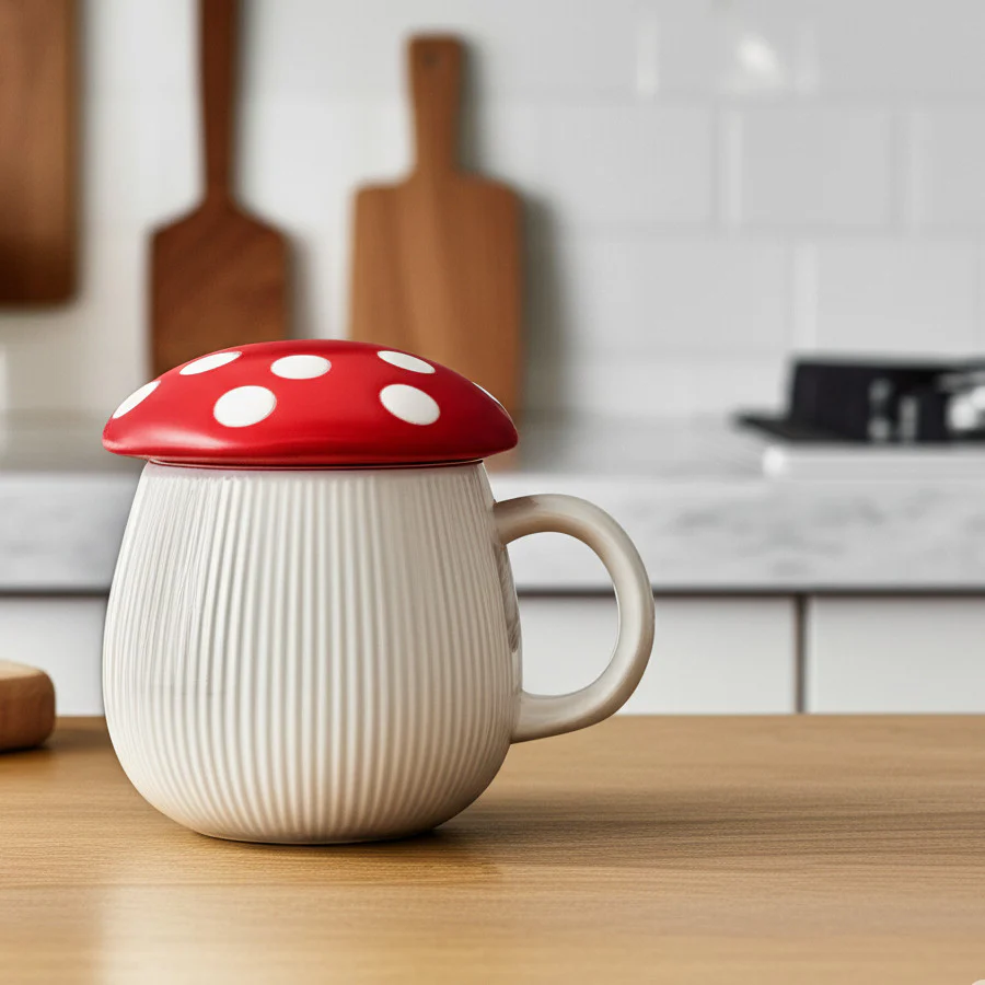 Taza de Cerámica con Tapa en Forma de Hongo Rojo - Image 2