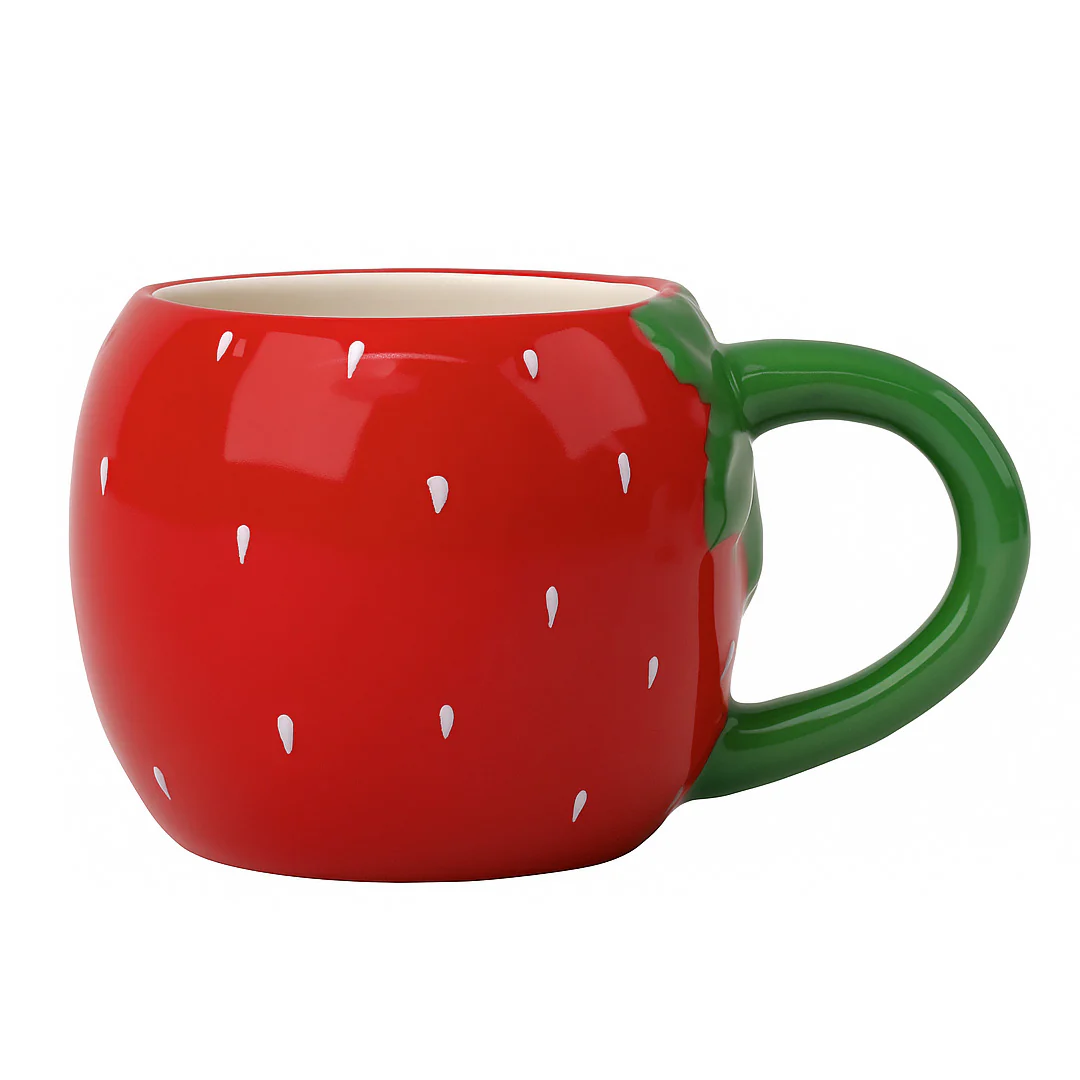 Taza de Cerámica 3D - 300 ml Fresa con Asa Verde